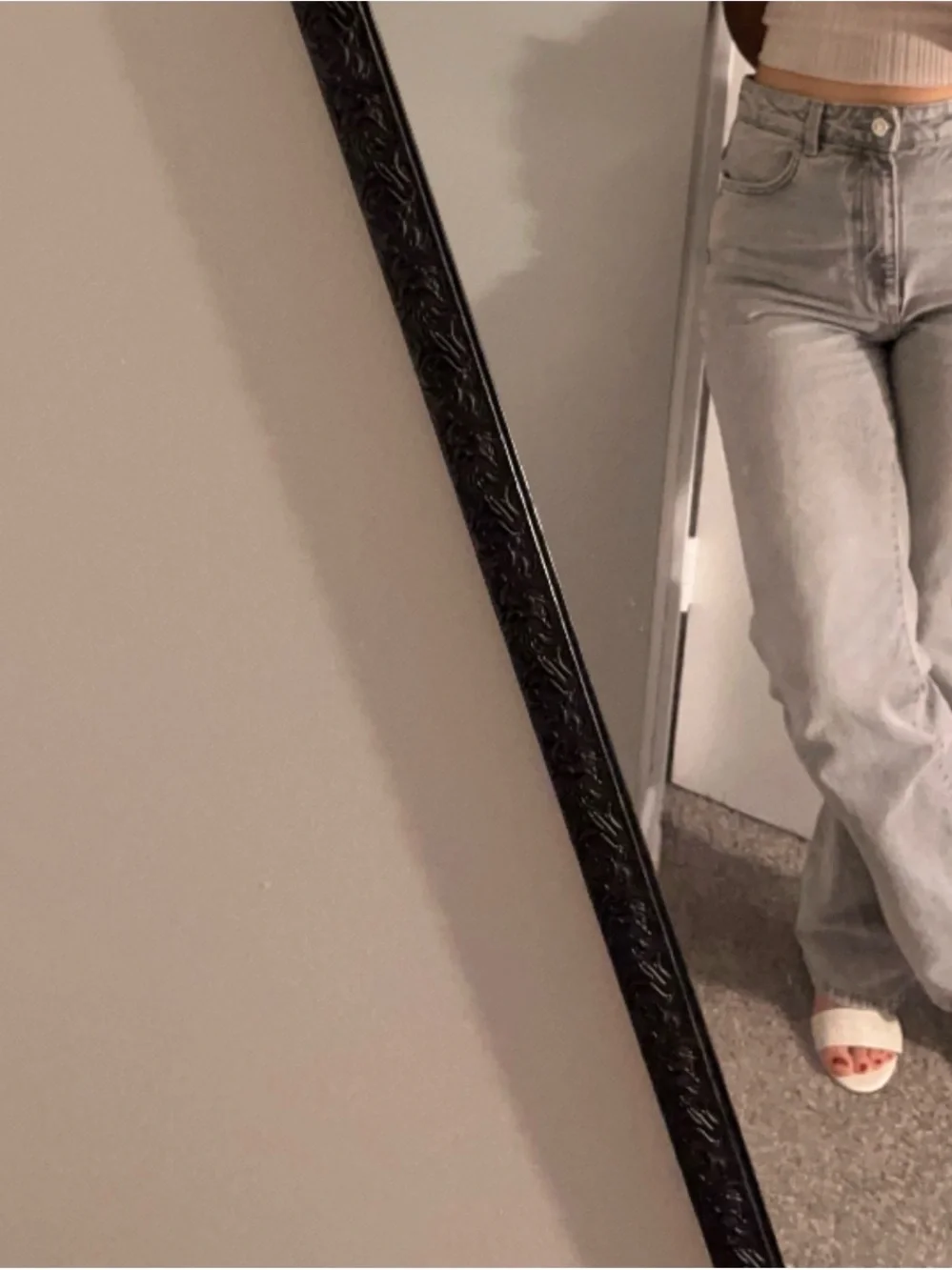 Zara Light Gray High-Rise Wide-Leg Jeans